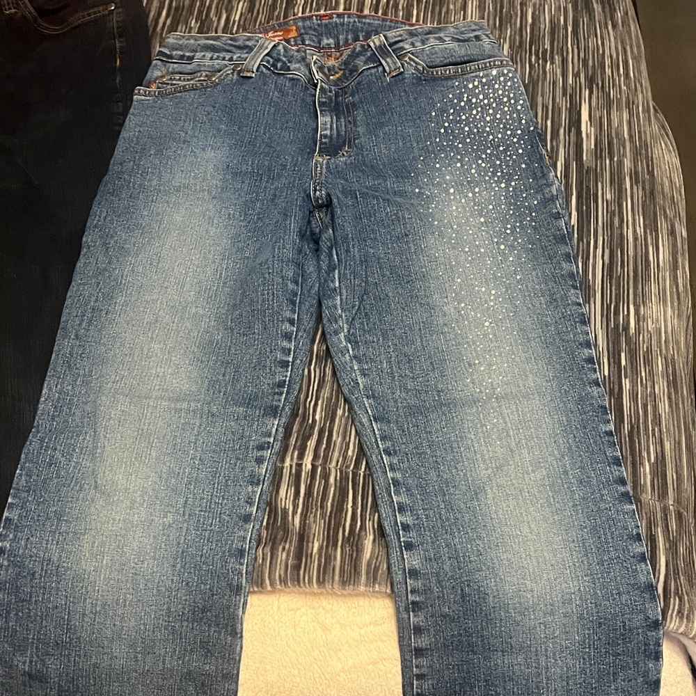 Women's Blue Flare Jeans with Embellishments